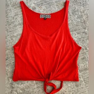 GROCERIES Red Tie-Front Crop Tank Top Size Small